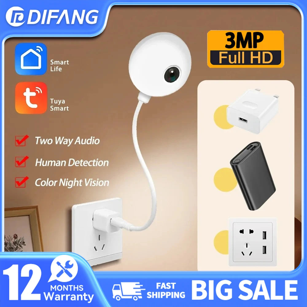 Mini WiFi HD Security Camera – USB IP Cam w/ 2-Way Talk & Human Detection